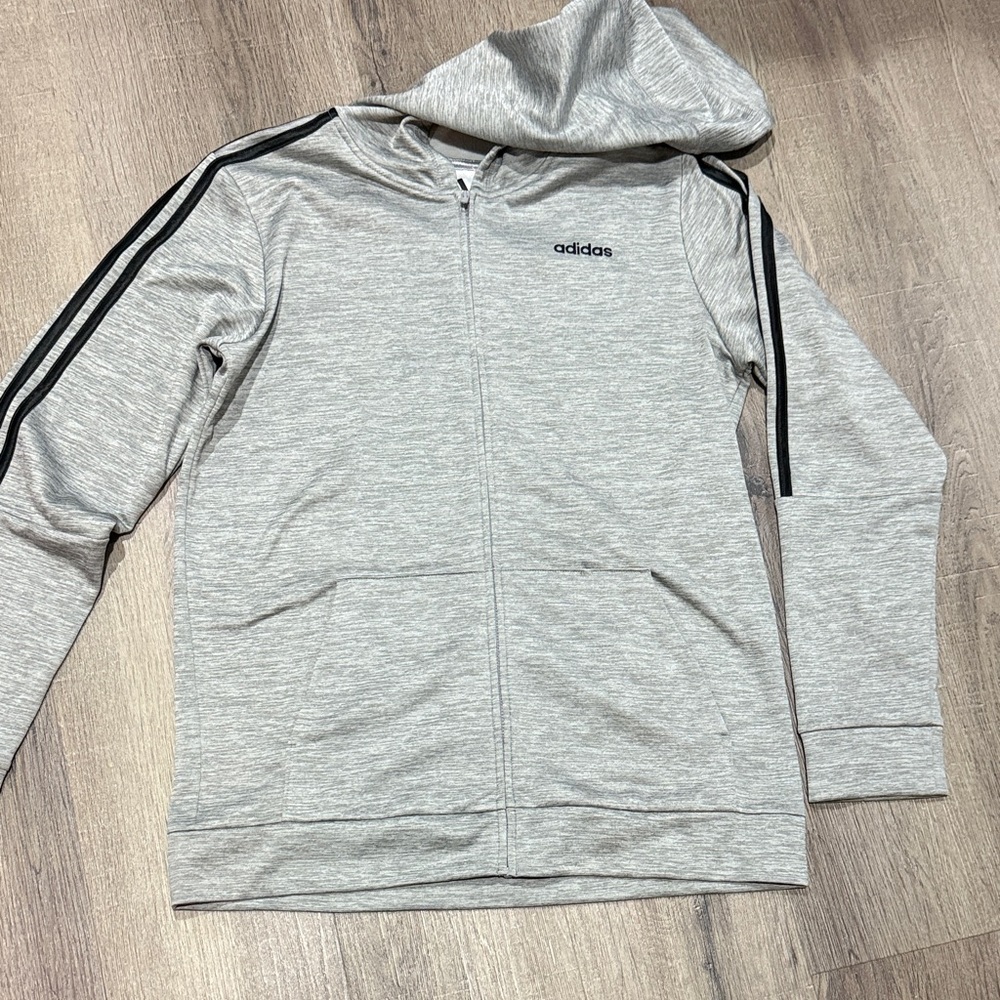 Adidas Light Gray Hoodie with Black Stripes